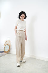 Beige tone stripes high waist trousers