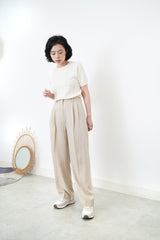 Beige tone stripes high waist trousers