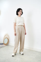 Beige tone stripes high waist trousers