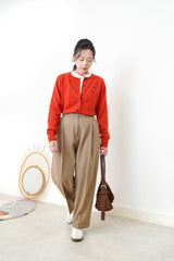 Orange red soft cardigan w/ embroidery