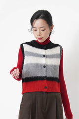 Red button vest w/ contrast hem