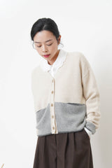 Oatmeal patchwork cardigan w/ contrast pockets