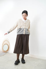 Oatmeal patchwork cardigan w/ contrast pockets