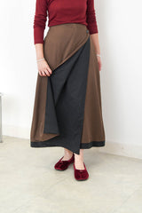 Brown A cut skirt in stripes double layering