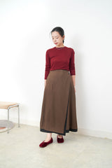 Brown A cut skirt in stripes double layering