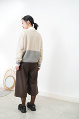 Oatmeal patchwork cardigan w/ contrast pockets