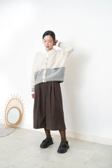 Oatmeal patchwork cardigan w/ contrast pockets