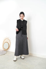 Checked A line maxi skirt in elastic waist