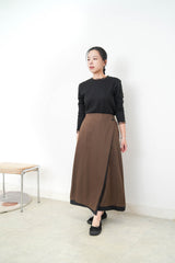 Brown A cut skirt in stripes double layering