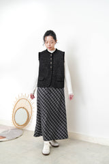 Checked A line maxi skirt in elastic waist