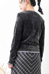 Dark grey velvet top w/ conrast ruffle fringe