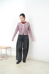 Pink wool yarn cardigan in gradient color