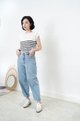 White knit stripes vest