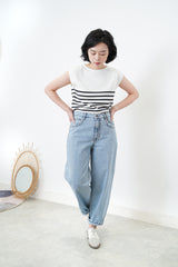 White knit stripes vest