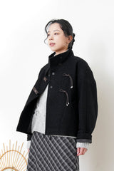 Black 100% wool jacket w/ leather buckles
