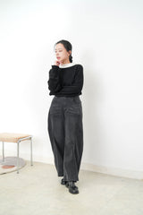 Black sweater w/ silk soft collar