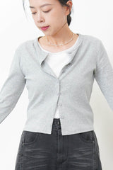 Grey soft cotton crop jacket in lace trimmed