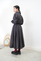 Charcoal detail pleats skirt in elastic waist