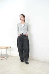 Grey soft cotton crop jacket in lace trimmed