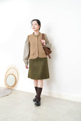 Mocha knit vest in ruffle fringe