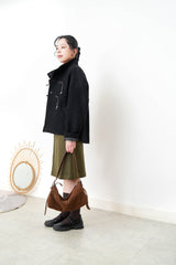 Brown suede leather pillow bag w/ adjustable straps