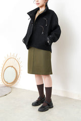 Khaki A line cut wool skirt