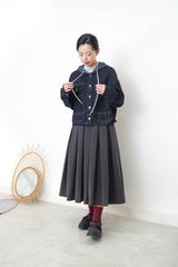 Charcoal detail pleats skirt in elastic waist