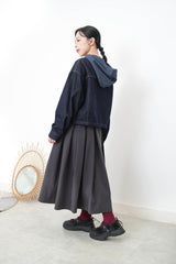 Patchwork denim crop jacket with hoodies