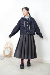 Patchwork denim crop jacket with hoodies