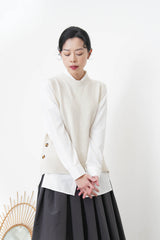 Ivory knit botton vest with white shirt in set