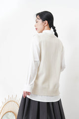 Ivory knit botton vest with white shirt in set