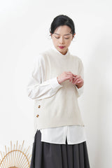 Ivory knit botton vest with white shirt in set