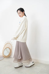 Dusty beige silky mermaid skirt in double layers