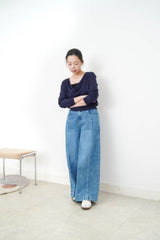 Wide leg blue jeans in elactic waist