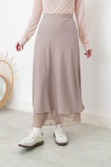 Dusty beige silky mermaid skirt in double layers