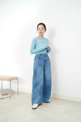 Wide leg blue jeans in elactic waist