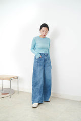 Wide leg blue jeans in elactic waist