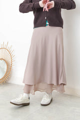 Dusty beige silky mermaid skirt in double layers