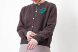Brown double layering cardigan w/ contast embroidery