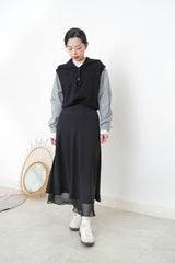 grey top with stripes shirt