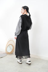 grey top with stripes shirt