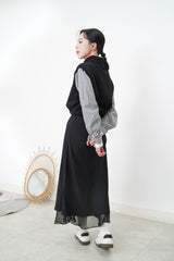 grey top with stripes shirt