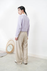Light beige straight cut trousers in elastic waist