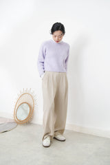 Light beige straight cut trousers in elastic waist