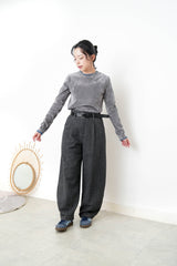 Light grey velvet top w/ contrast ruffle fringe