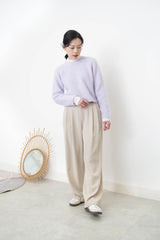 Light beige straight cut trousers in elastic waist