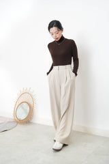 Light beige straight cut trousers in elastic waist