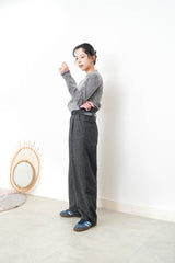 Light grey velvet top w/ contrast ruffle fringe