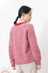 Red stripes soft knit sweater