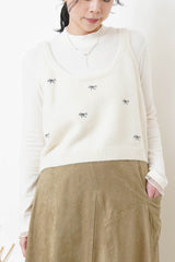 Ivory knit cami in ribbon embroidery